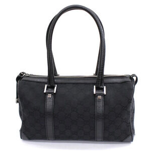 Gucci Canvas Leather Handbag Boston Bag Black GG